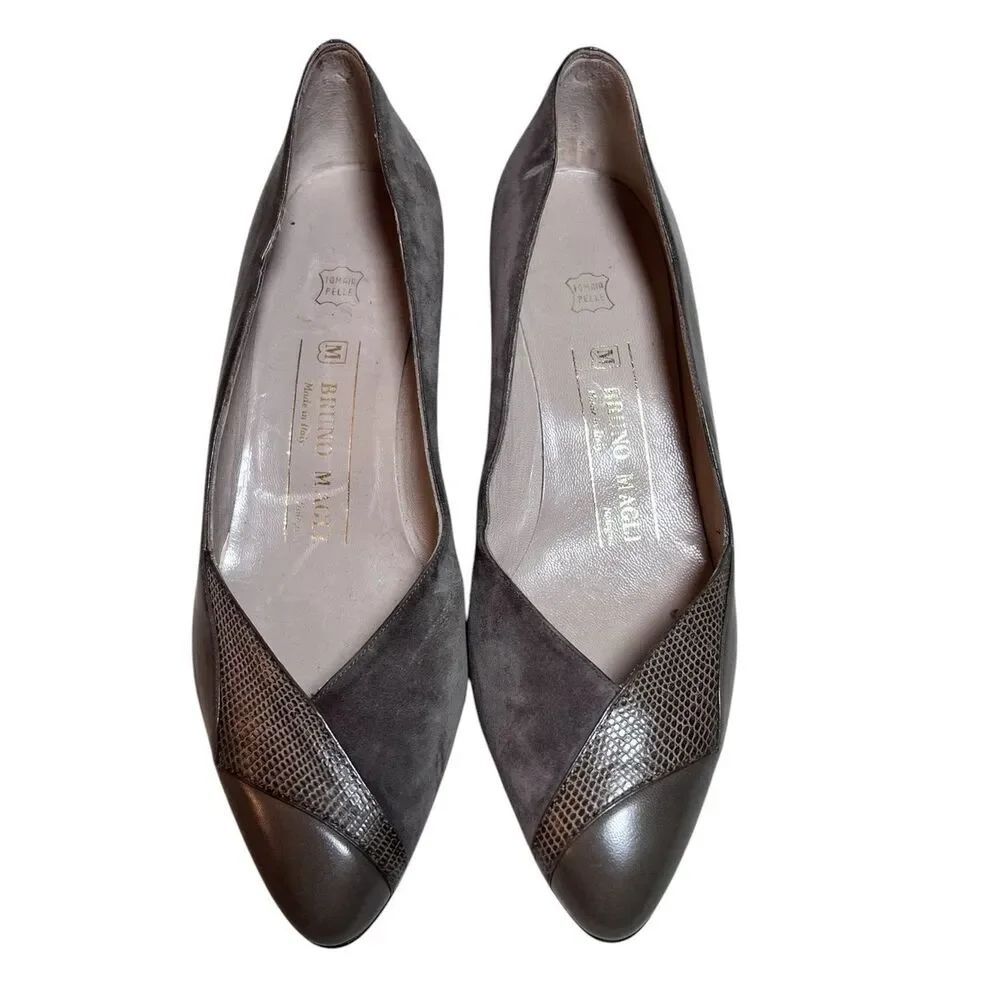Bruno Magli Vintage Gray Suede Leather Kitten Heel Pumps Made in Italy Shoes 7